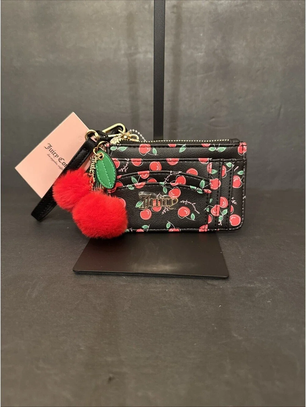 NWT Juicy Couture Cherry Girl CC Wallet Wristlet Back Window W/Cherry Charm
